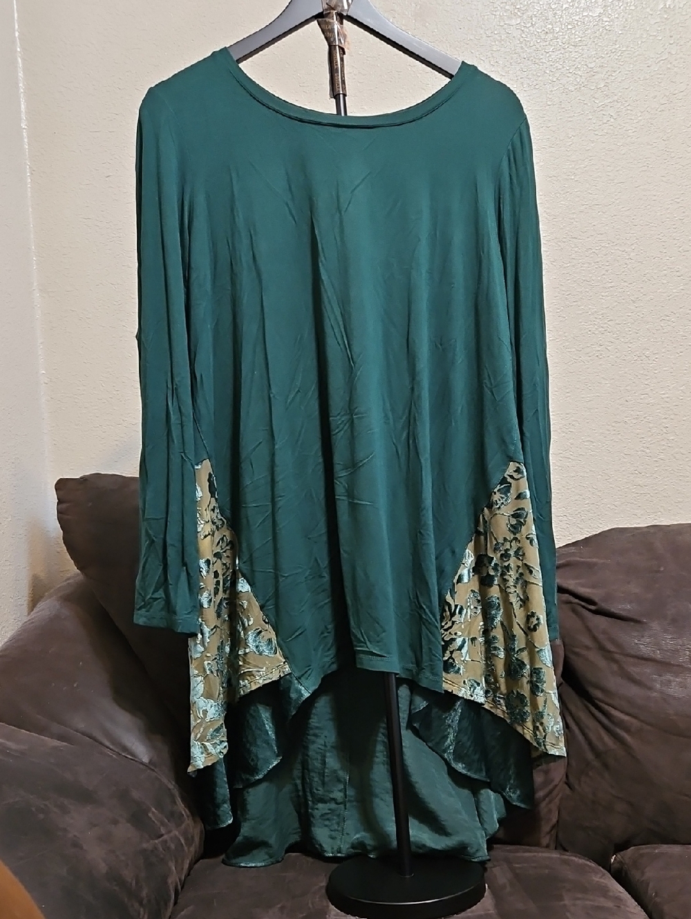 LOGO by Lori Goldstein Teal Tunic with Cream Floral Insets